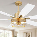 Dawn Whisper 60 Inch Ceiling Fans with Lights White and Gold Farmhouse Ceiling Fan for Bedroom Living Room Quiet and Reversible DC Motor Caged Chandelier Fan