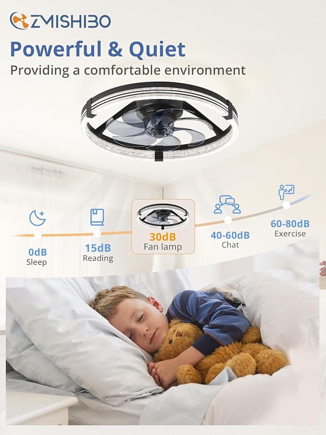 ZMISHIBO Low Profile Ceiling Fans with Lights, Flush Mount Modern Ceiling Fan and Remote Control, 20" LED Ceiling Fans, Stepless Dimmable 3 Colors and 6 Speeds (Black, 20")