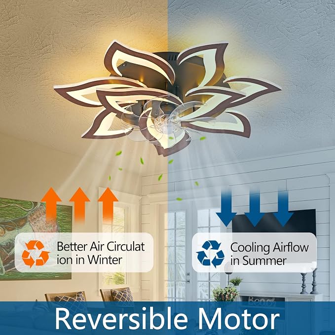 Modern Ceiling Fan with Lights Remote Control, 32" Wood 6 Speeds 3 Light Color Low Profile Flush Mount Ceiling Fan for Kitchen Bedroom