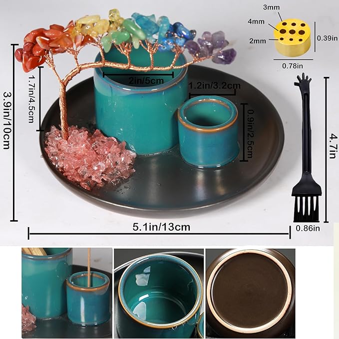 Dreamgirnh Multifunction Incense and Candle Holde, Crystal Tree Palo Santo Burning Sage Burner, Smudge Bowl Ash Catcher, Coffee Table Centerpiece Decor for Living Room, Women Gifts for Christmas