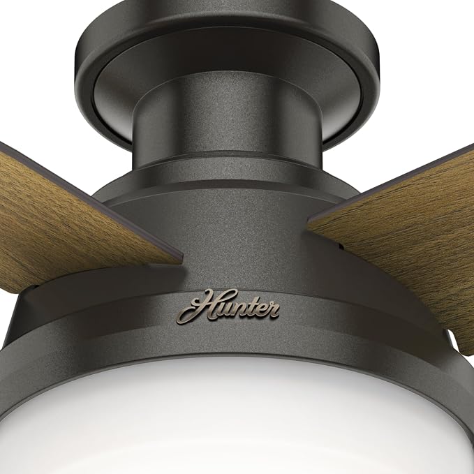 Hunter 44 inch Indoor Ceiling Fan with LED Light and Remote Control - Bronze Modern Ceiling Fan, Low Profile Mount, 4 Blades, For Bedroom, Living Room, or Kitchen, Quiet - Dempsey 59445, Noble Bronze | with LED Light and Remote Control, Low Profile Mou...