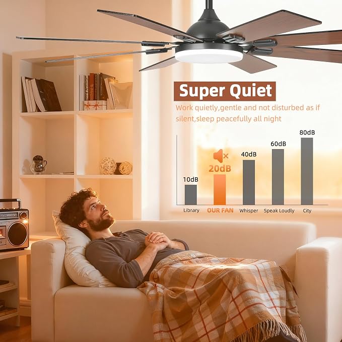52" Ceiling Fans with Lights and Remote,Modern Ceiling Fan with 8 Dual Finish Blades,Quiet Reversible Motor， Farmhouse Ceiling Fan with RGB Lights for Bedroom,Living Room,Patios， Brown