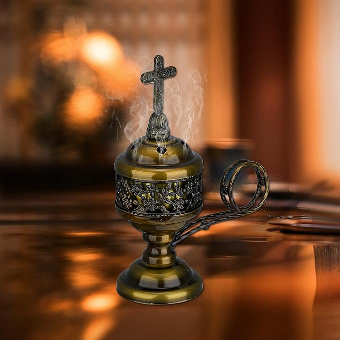 Decorative Palm Tree Incense Burner, Gold Metal Design (Bronze-F008)
