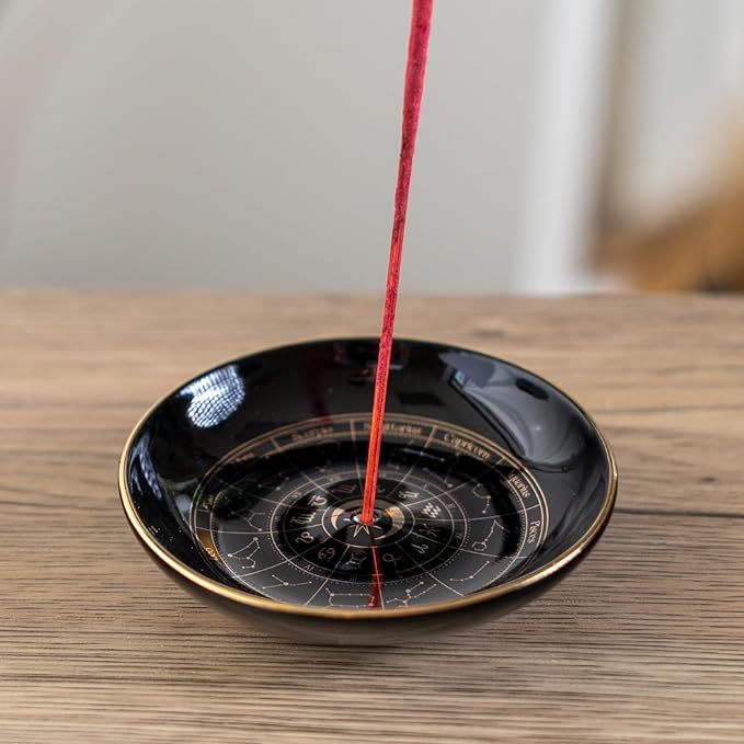 Pacific Giftware Astrology Wheel Incense Holder Ceramic Zodiac Constellation Design Ideal for Aromatherapy and Home Decor 3.62" x 3.62"