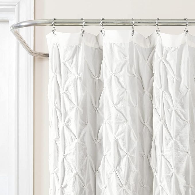 Lush Decor Ravello Pintuck Shower Curtain, 72" W x 72" L, White - Luxe Pintuck Embellishment - Chic Textured Design - Traditional Glam & Farmhouse Bathroom Decor