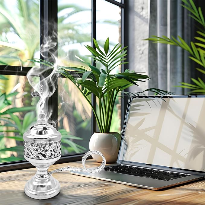 Sliver Incense Burner with Tong – Frankincense Charcoal Incense Stand Aromatherapy, Yoga, Spa, Home Decor, and Church Use – Compact & Durable Bakhoor Holder