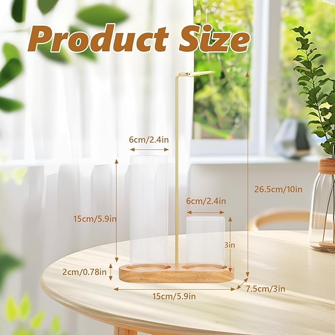 Anti Ash Flying Glass Incense Sticks Holder - 2 in 1 Modern Vertical Incense Burner with Removable Glass Ash Catcher & Wood Base for Spa,Meditation,Yoga,Zen Home Decor