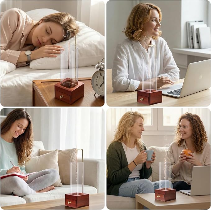 Wooden Incense Holder for Sticks with Drawer,Windproof Glass Tube, Fireproof Stainless Steel Base, Wood Incense Burner for Meditation, Yoga, and Spa (20 Sticks Included)