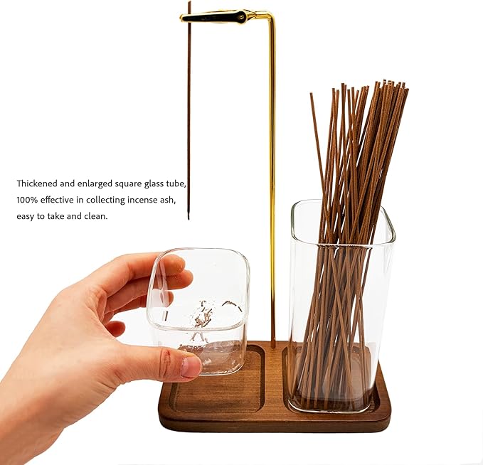 2-in-1 Upside-Down Hanging Incense Stick Burner Holder with 2 Square Glass Tubes for Incense Sticks Storage and Ash Collection
