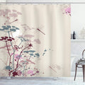 Ambesonne Dragonfly Shower Curtain, Plants Petals with Dragonfly Soft Color Design with Grunge Effects Vintage Style, Cloth Fabric Bathroom Decor Set with Hooks, 69" W x 70" L, Grey Yellow