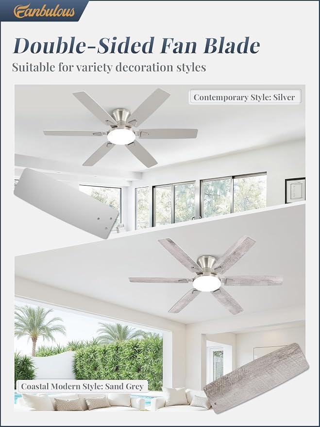 Fanbulous Ceiling Fans with Lights, 52 Inch 6-Blade, Smart APP & Remote Control, Dimmable 5CCT LED with Smart Memory, DC Motor Quiet for Bedroom Living Room, Damp Rated for Outdoor Covered Patio