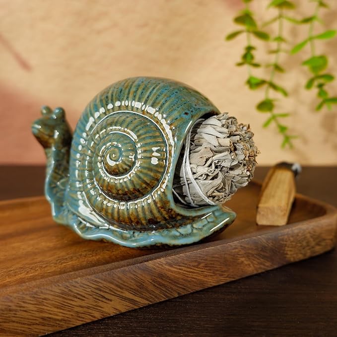 MOUGIGI Blue Ceramic Snail Palo Santo Holder – Elegant Chiminea for Sage, Incense Cones, and Candles – Ideal for Meditation, Yoga, Altar & Home Decor – Easy to Clean for an Enhanced Zen Experience