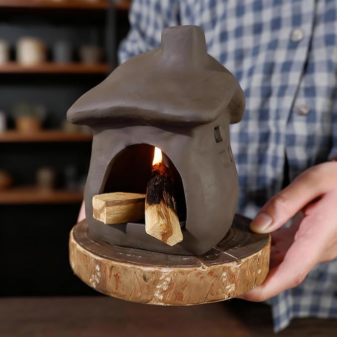 Mougigi House Palo Santo Burner - Mini Ceramic Chiminea Holder with Stable Base | Perfect for Burning Sage, Incense Cones & Essential for Zen Altars, Meditation, Yoga, Home Decor & Thoughtful Gifts.