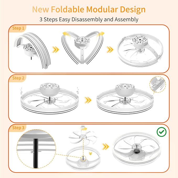 Ceiling Fans with Lights and Remote, 20" Low Profile Flush Mount Ceiling Fan, 3000-6500K Dimmable LED Fandelier, 6 Quiet Speeds for Bedroom