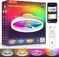 Lumary Smart WiFi Ceiling Fans with Lights, RGBAI Flush Mount Ceiling Fans with Lights and Remote, Dual Lighting Mode Modern LED Low Profile Ceiling Fan for Bedroom Works with Alexa Google, 20in White | 4500 lumens CCT light, RGBAI lighting, Alexa/Goog...