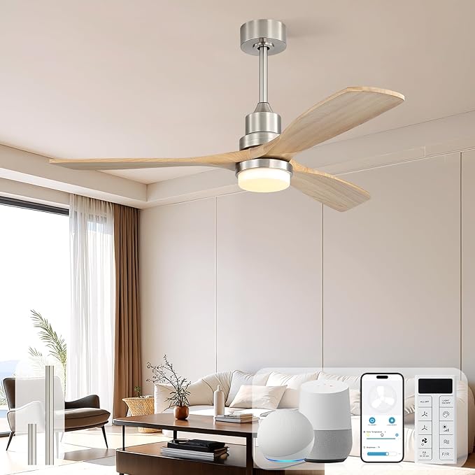 Sofucor Smart Ceiling Fan, 52" Low Profile Ceiling Fans with Lights and Remote, Compatible with Alexa/Google/App, 3-Color Light 6-Speed DC Motor Reversible Timer for Bedroom Living Room Patio Outdoor
