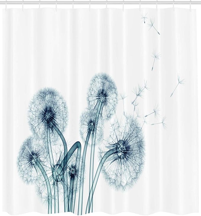 Ambesonne Flower Shower Curtain, Unusual Image of Dandelions on Simple Background Uv Style Negative of Nature Art, Cloth Fabric Bathroom Decor Set with Hooks, 69" W x 75" L, Cream Teal