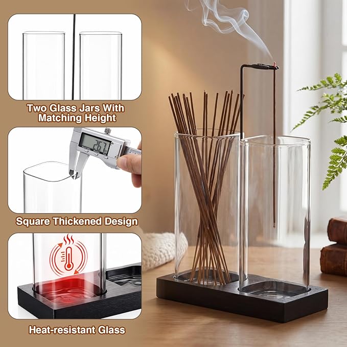 Zhehao 4 Pcs 2 in 1 Incense Holder for Sticks with Glass Ash Catcher Kit, Includes 1 Upside Down Anti-ash Flying Incense Burner 1 Ash Brush and 2 Mats for Meditation, Yoga, Spa, Home Decor