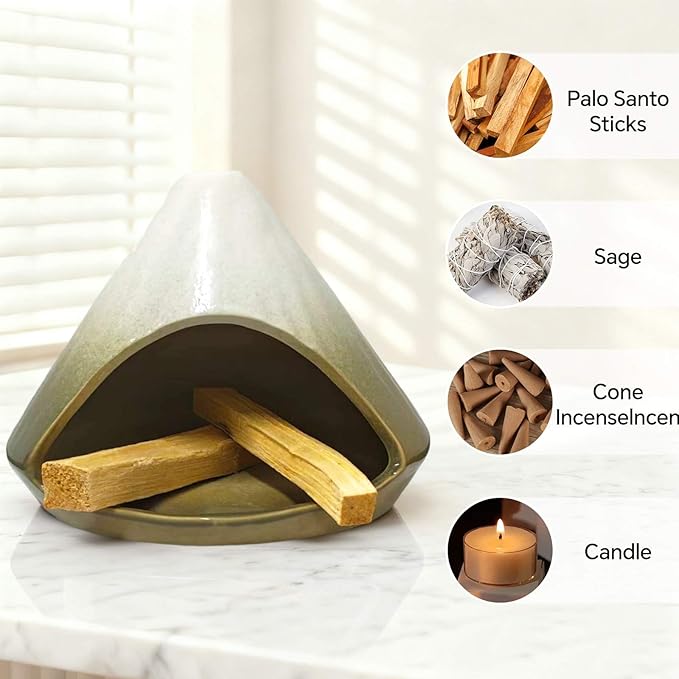 Palo Santo Holder Incense Burner, Ceramic Incense Holder with Ash Catcher, Mini Palo Santo Burner, Unique Aromatic Meditation Gifts for Women, Sage Holder for Burning, Palo Santo Sticks Home Decor