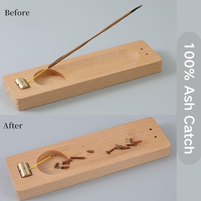 4 in 1 Incense Holder for Burning Palo Santo & Sage Sticks & Insence-Stick and Candle, Lasting Burning Wooden Palo Santo and Sage Burner Smudge Bowl for Yoga Meditation Spiritual Altar
