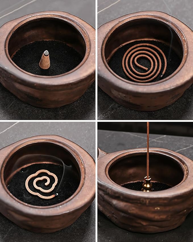 Ceramic Incense Burner for Cone & Coil – Faceless Buddha Statue for Protection & Zen Meditation, Home Decor to Ward Off Negativity, Grey