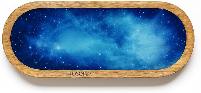 TOSQP27 Incense Burner Holder Ash Catcher for Sticks, Home Incent Burner Wooden Handmade Modern Gift Wood Decor – Blue Resin Art Tray | for Aromatherapy, Meditation, Yoga & Home Fragrance Decorative