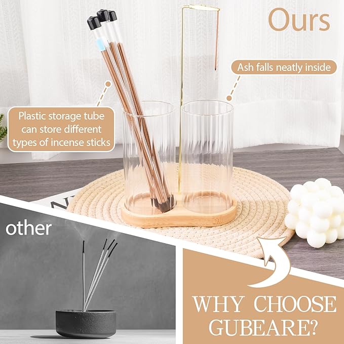 Glass Incense Holder,2 in1 Incense Sticks Burner Holder with Storage,Hang Upside Down Incense Holder for Sticks with Glass Ash Catcher and Incense Sticks Organizer for Yoga Spa Meditation Home Decor