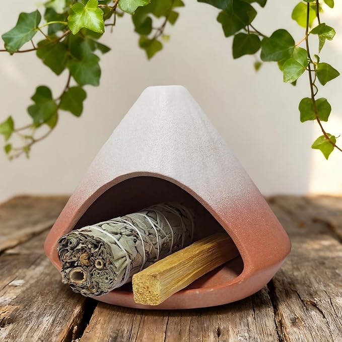 Palo Santo Holder Burner, Modern Incense Burner for Sage, Palo Santo Sticks and Cones Burning, Meditation and Energy Cleansing Aromatic Home Decor,Meditation Gifts（Matte Pink）