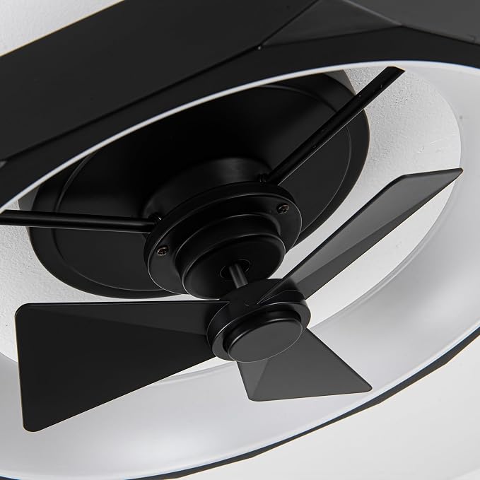Low Profile Black Ceiling Fans with Lights and Remote - 20" Flush Mount Ceiling Fan Bedroom, 3000-6000K Dimmable Fandelier LED Fan Light, 6 Wind Speeds, Modern Black Fandelier