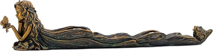Top Collection Cute Fairy Incense Holder - Hand Painted Mythical Creature with Butterfly Figurine- Fits Standard Incense Sticks- 10-Inch Long Collectible Incense Burner