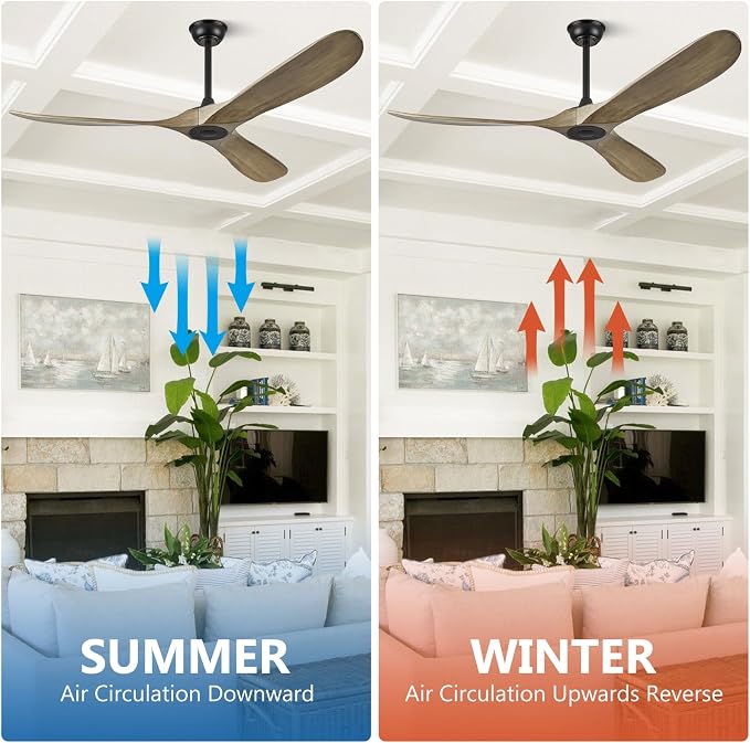 ABZ 52" Ceiling Fan without Light - 52 inch Propeller Solid Wood Blades Bronze Gray Ceiling Fan no Light with Remote Control for Outdoor Indoor Patio Porch Living Room