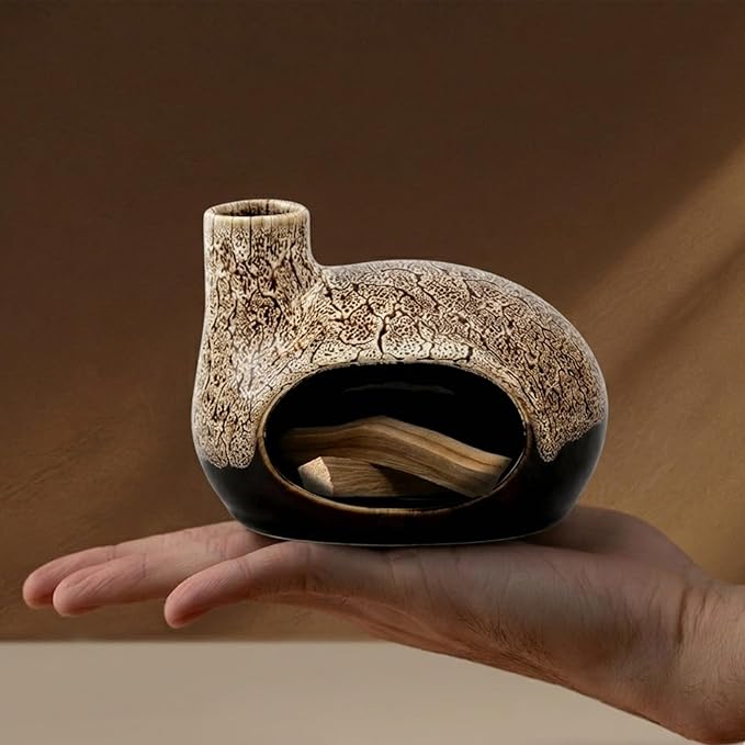 Handcrafted Ceramic Palo Santo Holder – Artistic Incense Burner for Meditation, Mindfulness and Zen Home Decor – Wabi-Sabi Style Cone Sculpture, Gift for Yoga, Relaxation & Aromatherapy (White)