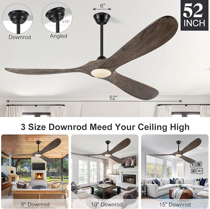 Eliora 60 Inch Ceiling Fans with Lights, Wood Outdoor Ceiling Fan for Patio and Remote Control Rustic Propeller Large Ceiling Fans with Light Farmhouse Indoor Quiet High cfm, Deep Brown