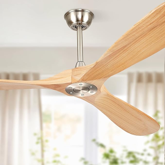 60” Ceiling Fans Without Lights, Wood Ceiling Fan with Remote Control No Light, Outdoor Propeller Ceiling Fan with 3 Blades,Brushed Nickel Outdoor Ceiling Fans for Patios (Nature Wood)