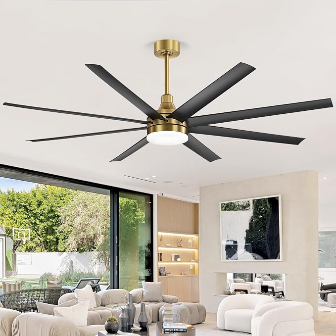 65" Ceiling Fans with Lights Remote Control, Industrial Gold and Black Ceiling Fan with Reversible DC Motor, 6-Speed, 3CCT Led, 8 ABS Blades Large Ceiling Fan Fandeliers for Bedroom Living Room
