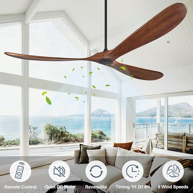 ABZ Wood Ceiling Fans without Lights, 84 Inch Extra Large Ceiling Fan no Light with Remote, High CFM Indoor Outdoor Ceiling Fan no Light Propeller for Patios Farmhouse Garage