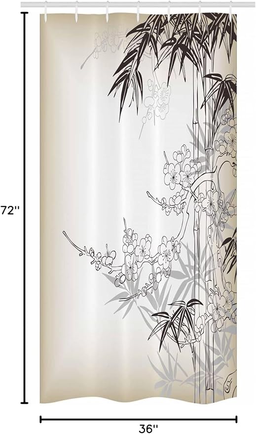 Ambesonne East Stall Shower Curtain, Japanese Art in Traditional Style Blooming Design Sakura Tree Autumn Theme Pattern, Fabric Bathroom Decor Set with Hooks, 36" W x 72" L, White and Tan