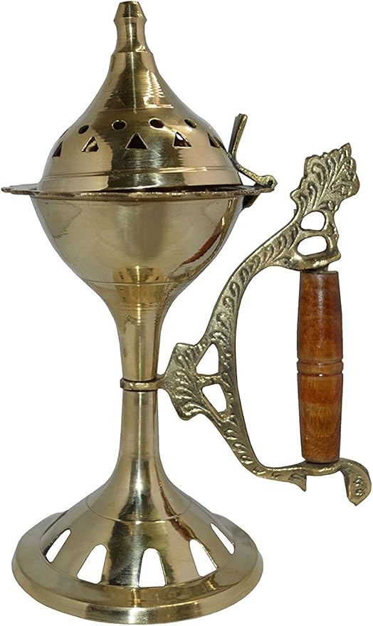 Zap Impex® Lotus Style Solid Brass Vessel Brass Long Incense Charcoal Burner (Size- 7 Inch)