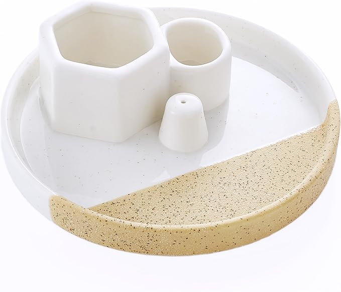 4 in 1 Incense Holder, 5.6" Ceramic Smudge Tray, Sage Holder, Palo Santo Holder, Incense Holder for Sticks, Smudging Burner, Ideal for Smudging Meditation Yoga Room, Simple, Sturdy