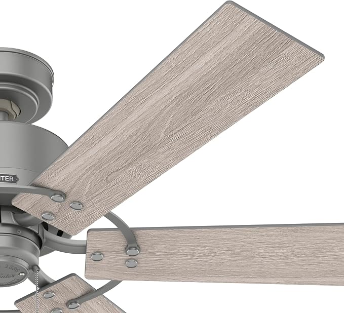 Hunter Gilrock, Indoor, Ceiling Fan, No Light, 52 inch, Matte Silver | Standard Mount, Pull Chain, 6 Blades, For Bedroom, Living Room, Kitchen, 52353