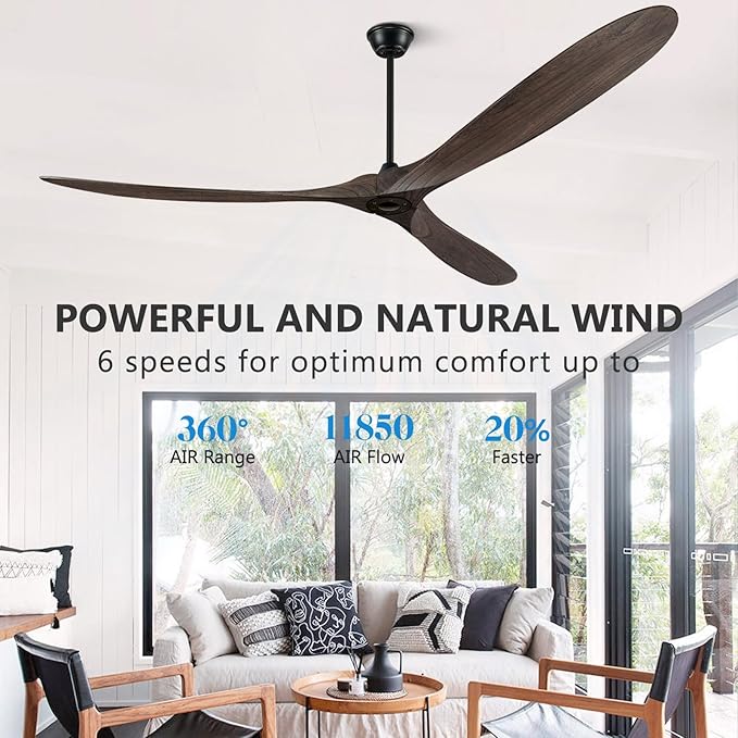 Eliora 88" Ceiling Fans Without Lights, Wood Ceiling Fan no Light with Remote, Large Outdoor Ceiling Fan for Patio, Porch, Bedroom, 6 Speed, Quiet DC Motor, ETL Listed-Deep Brown