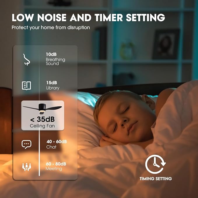 LUDOMIDE Ceiling Fans with Lights,42 Inch Low Profile Ceiling Fan with Wall Control and Remote Control,Dimmable,Flush Mount Ceiling Fan with Noiseless DC Reversible Motor for Bedroom Indoor Use