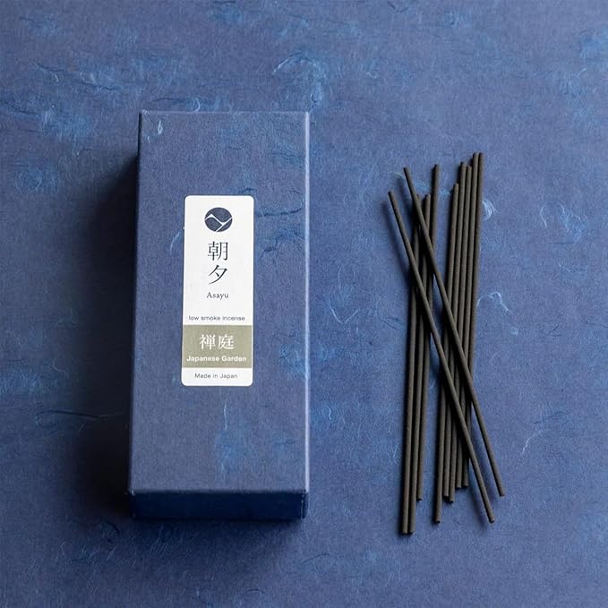 Asayu Japan Low Smoke Incense Gift Set with Incense Holder and Brass Stand, Japanese Garden Incense Sticks with Zen Holder