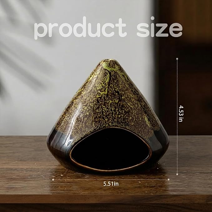 Handcrafted Ceramic Palo Santo Holder –Artistic Incense Burner for Meditation, Mindfulness & Zen Home Decor – Wabi-Sabi Style Cone Sculpture, Relaxation & Aromatherapy-Gift for Yoga (Green)