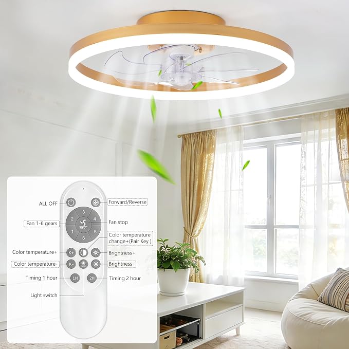 20" Low Profile Ceiling Fans with Lights and Remote & APP, Dimmable 3000-6500K LED Fandelier Ceiling Fan with Light, Modern Flush Mount Ceiling Fan Light for Living Room, Bedroom and Kitchen