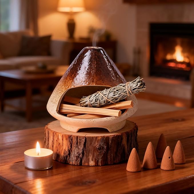 Terracotta Palo Santo Holder.A Mini Chimney for Burning Palo Santo Sticks and Sage,Smudge Bowl, Cone Burner,Smudge Bowl for Yoga Meditation Room Home Decor