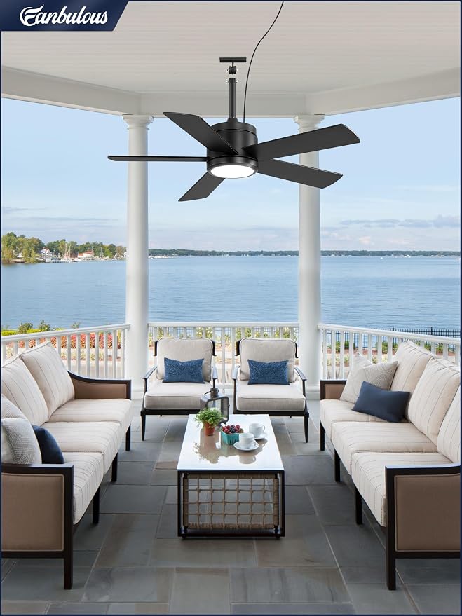 Fanbulous 42" Outdoor Ceiling Fan with Light and Remote, IP65 Waterproof, Plug-in Design with 10FT Cord, 6-Speeds, 3CCT, Hook Hanging Fan for Gazebo Patio Porch Garage Canopy(Black)