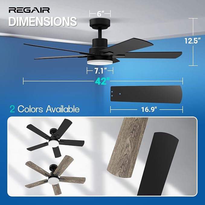 Ceiling Fan With Light 42-Inch, Remote Control Reversible DC Motors, 3CCT Dimmable Timer Noiseless, White Ceiling Fan for Bedroom Living Room, Indoor&Outdoor ETL Listed