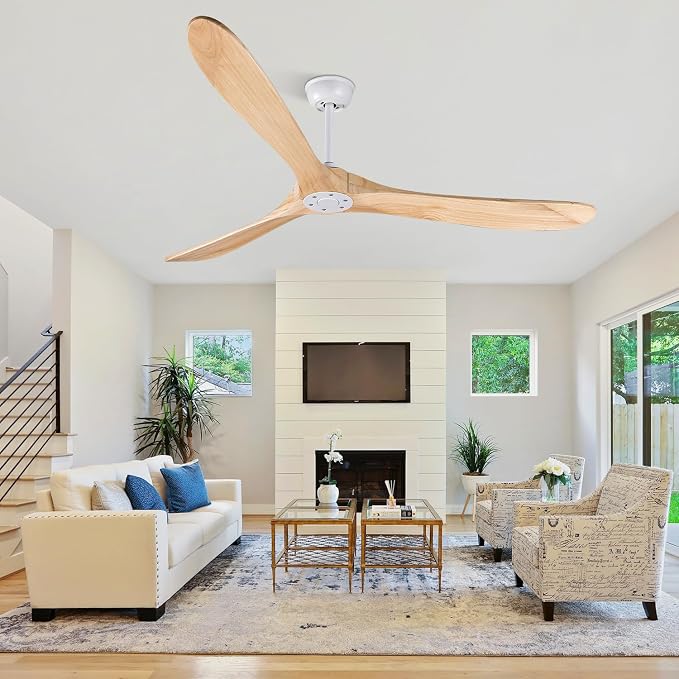 Bigzone 70" Living Room Ceiling Fan With Remote Control, Energy Efficient Quiet DC Motor, 3 Wood Blades, Outdoor Ceiling Fans For Patios With Reversible Blades
