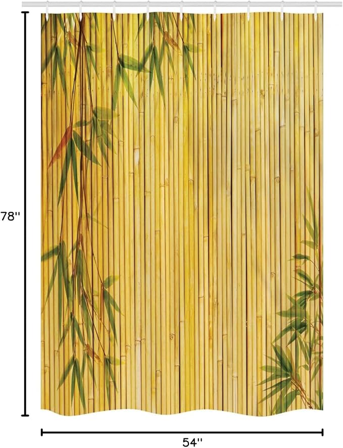 Ambesonne Asian Themed Stall Shower Curtain, Yellow Colored Woodland Background Tree Branches Exotic Scene Peaceful Art, Fabric Bathroom Decor Set with Hooks, 54" W x 78" L, Green